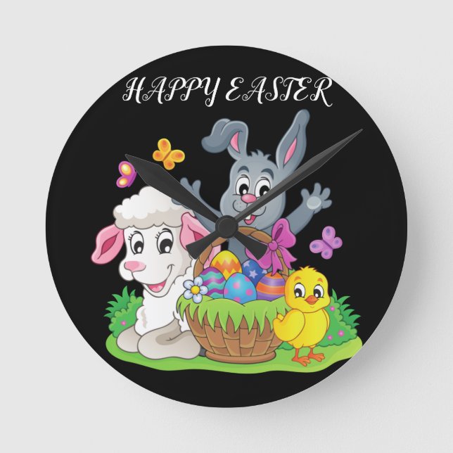 Easter rabbit, lamb & chick Acrylic clock. Round Clock (Front)