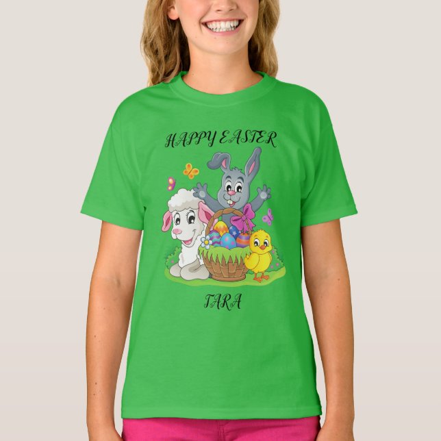 Easter rabbit, lamb & chick puzzle girl's t-shirt. T-Shirt (Front)