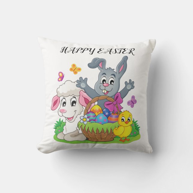 Easter rabbit, lamb & chick throw pillow. cushion (Front)
