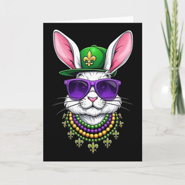 Easter Rabbit Mardi Gras Beads Fleur-de-lis Perfec Card (Front)