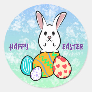 Easter Rabbit on Easter Eggs Classic Round Sticker