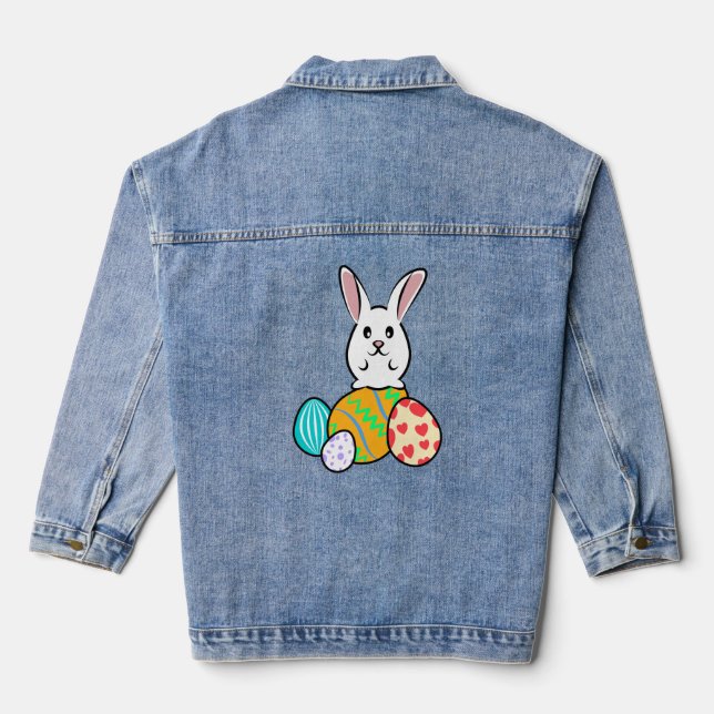 Easter Rabbit on Easter Eggs Denim Jacket (Back)