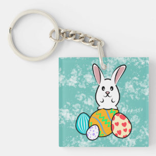 Easter Rabbit on Easter Eggs Key Ring