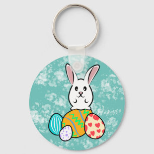 Easter Rabbit on Easter Eggs Key Ring