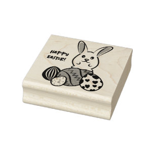 Easter Rabbit on Easter Eggs Rubber Stamp