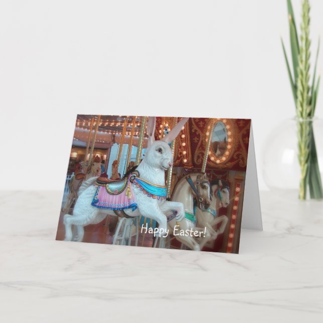 Easter Rabbit on Merry-Go-Round Holiday Card (Front)