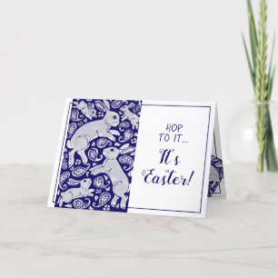 Easter Rabbit Paisley Blue & White Unique Bunny Holiday Card