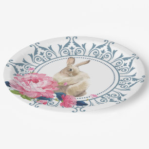Easter Rabbit Pink Floral Paper Plate
