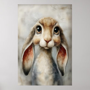 Easter Rabbit Print, Spring Bunny Cottagecore Poster
