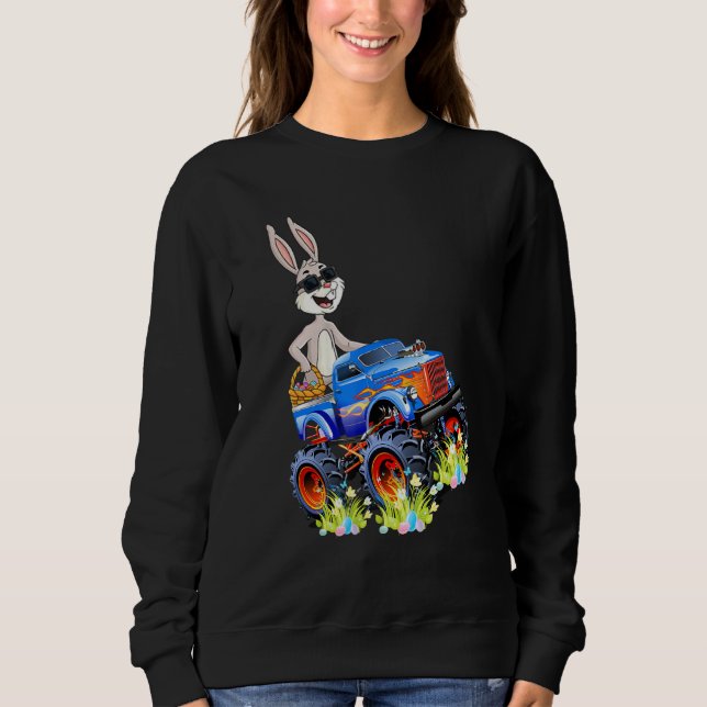 Easter Rabbit Riding Monster Truck Boys Girls Todd Sweatshirt (Front)