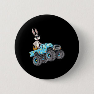 Easter Rabbit Riding Monster Truck Fun Boys Girls 6 Cm Round Badge