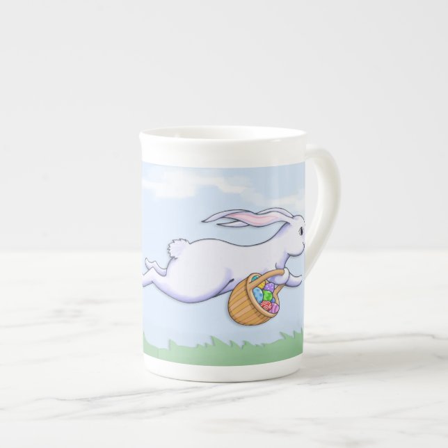 Easter Rabbit Run Bone China Mug (Front Right)