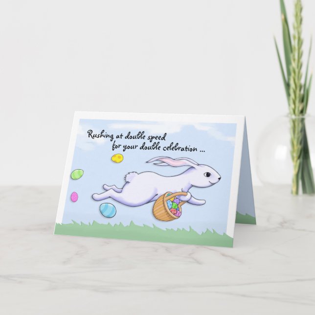 Easter Rabbit Run Happy Easter Birthday Card (Front)