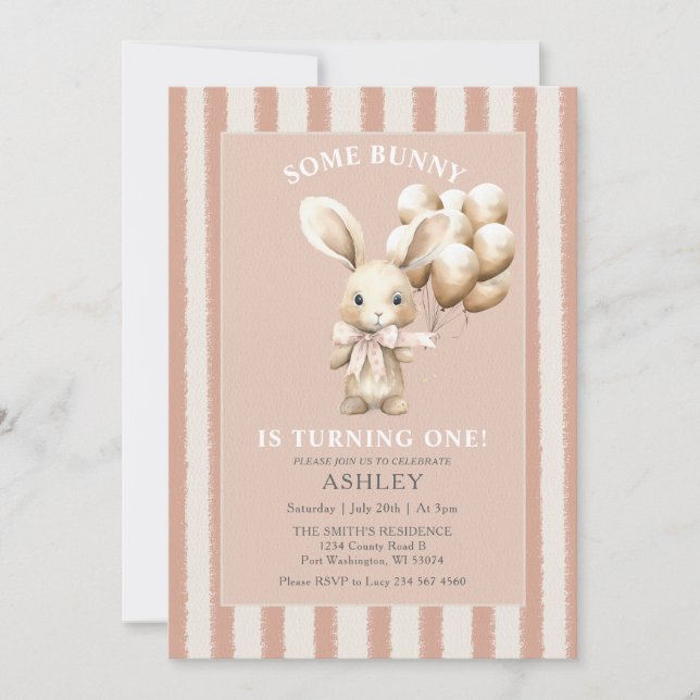 Easter Rabbit Some Bunny First Birthday Invitation (Front)