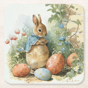 Easter Rabbit Square Paper Coaster