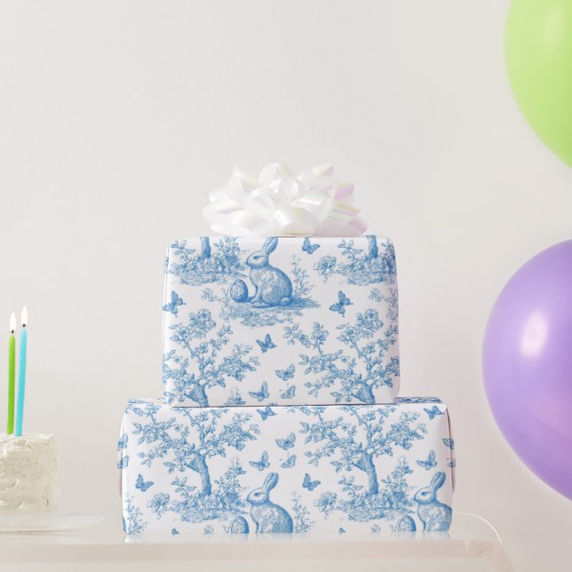 Easter-rabbit-toile-de-jouy pattern wrapping paper (Party Gifts)