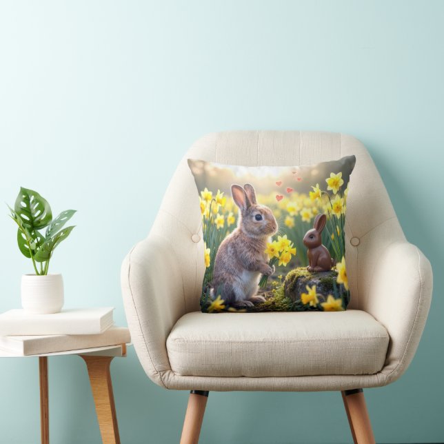 Easter Rabbit with Daffodils  Cushion (Chair)