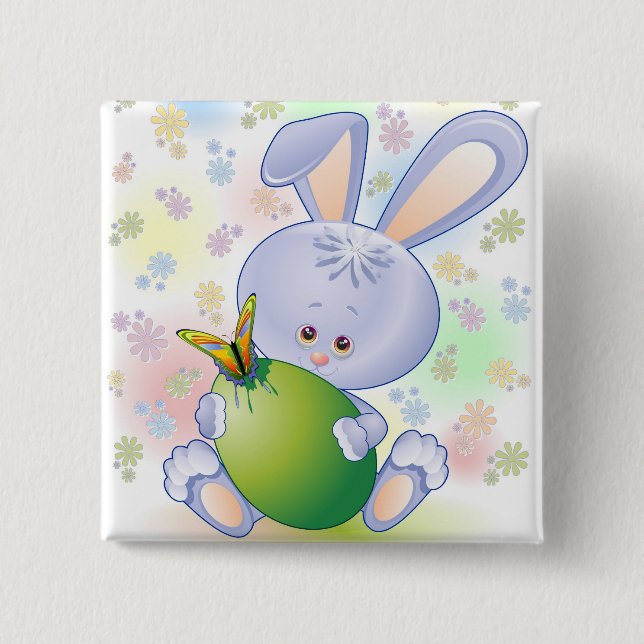 Easter Rabbit with Egg and Flowers 15 Cm Square Badge (Front)