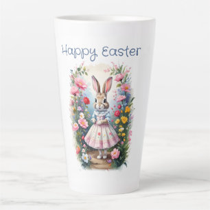 Easter rabbit with flowers Happy Easter Latte Mug