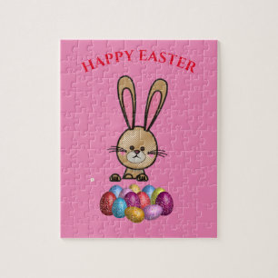 Easter rabbit with sparkling eggs puzzle. jigsaw puzzle