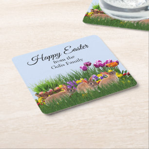  Easter Rabbits Personalised  Square Paper Coaster
