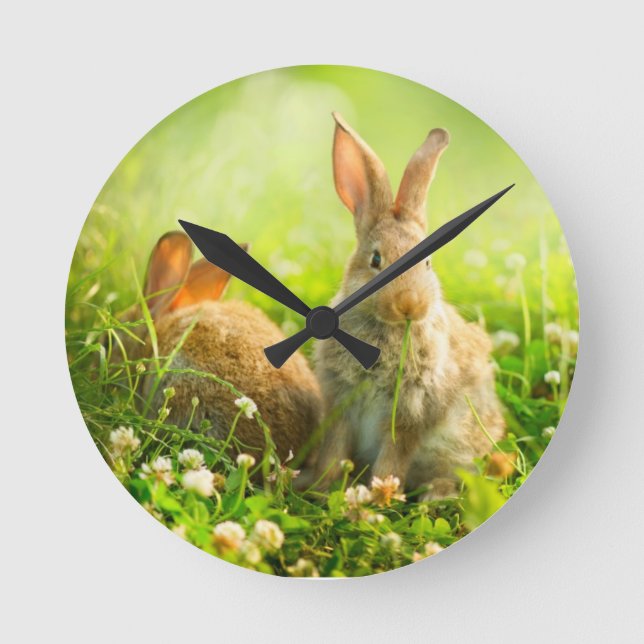 Easter Rabbits Round Clock (Front)
