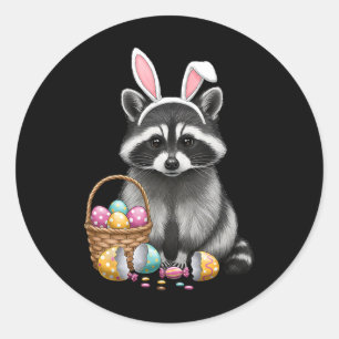 Easter Racoon With Eggs Cute Racoon With Bunny E Classic Round Sticker