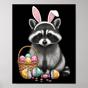 Easter Racoon With Eggs Cute Racoon With Bunny E Poster