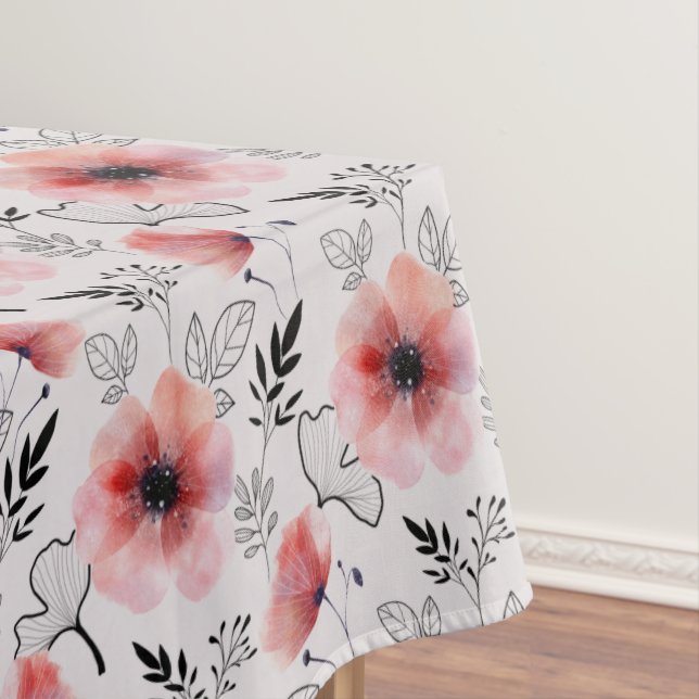 Easter Red and Grey Floral Blooms Tablecloth (In Situ)