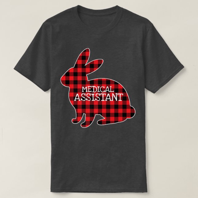 Easter Red Plaid Bunny Graphic Medical Assistant M T-Shirt (Design Front)