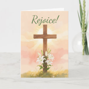Easter Rejoice Cross and Lilies Christian Card