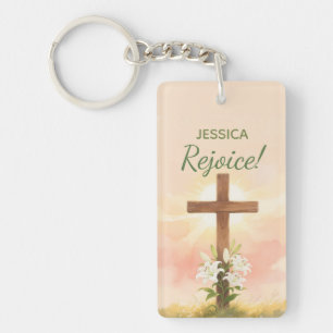 Easter Rejoice Cross Christian Gift Key Ring
