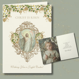 Easter Religious Resurrection Photo Floral Holiday Card