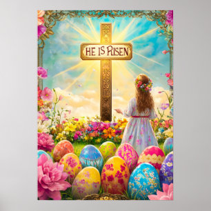 Easter Resurrection Cross He is Risen Poster