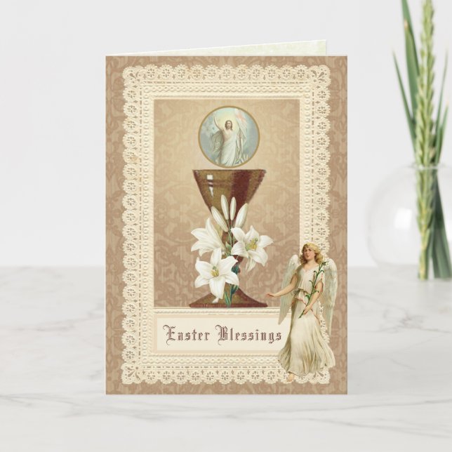 Easter Resurrection Jesus Angel Eucharist Catholic Holiday Card (Front)
