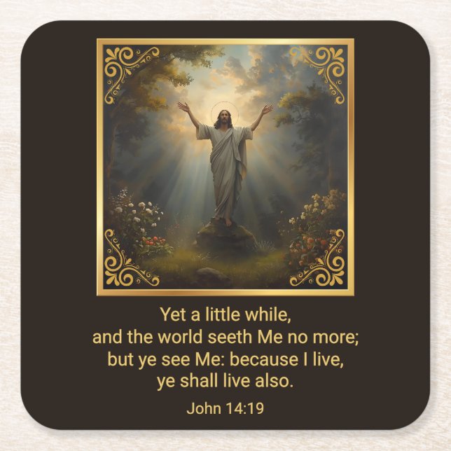 Easter Resurrection Religious Square Paper Coaster (Front)