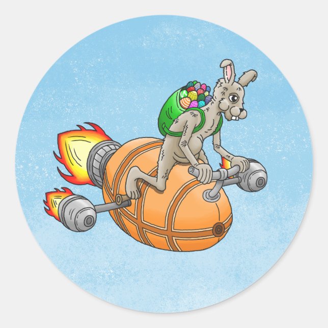 Easter Rocket Bunny Classic Round Sticker (Front)