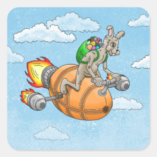 Easter Rocket Bunny Square Sticker