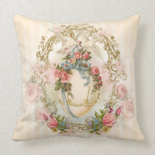 easter, rose, egg, ornament gold dove beige floral cushion