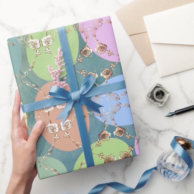 Easter Rose Eggs on Blue Green Wrapping Paper (Gifting)
