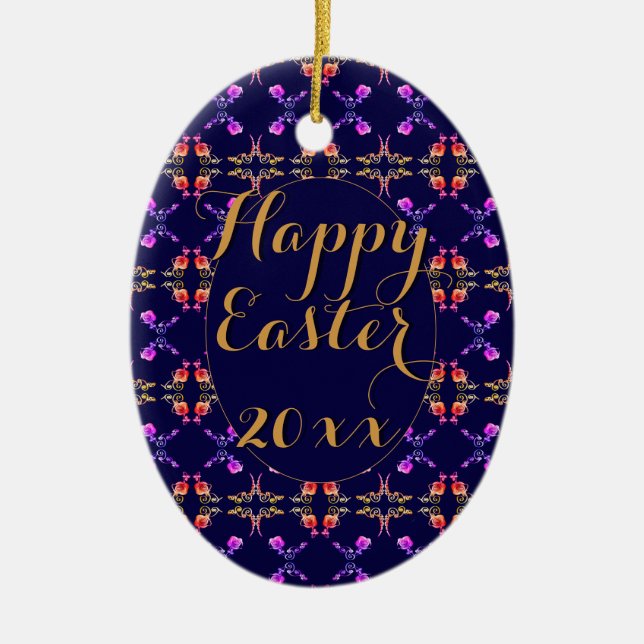Easter Rose Patterned Egg Ornament (Front)