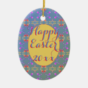 Easter Rose Patterned Egg Ornament