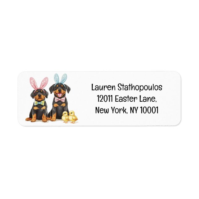 Easter Rottweiler Dogs Bunny Ears Return Address Label (Front)