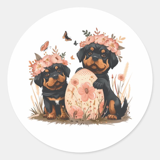 Easter Rottweiler Dogs Classic Round Sticker (Front)