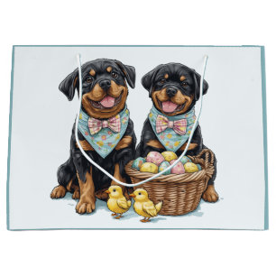 Easter Rottweiler Dogs Easter Basket Large Gift Bag