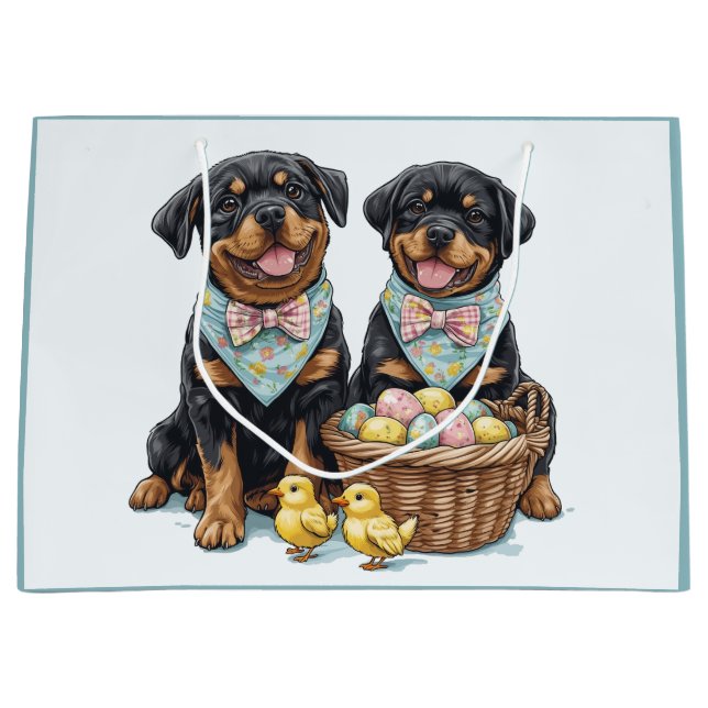 Easter Rottweiler Dogs Easter Basket Large Gift Bag (Front)