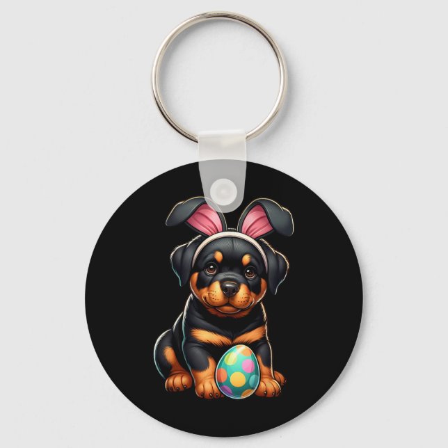 Easter Rottweiler Dogs Pets Lovers Rabbit Egg Eggs Key Ring (Front)