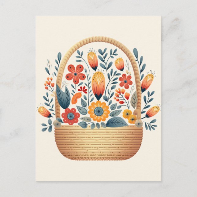 Easter Scandinavian folk basket eggs art Postcard (Front)