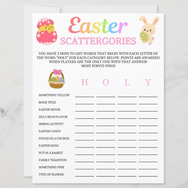 Easter Scattergories Game (Front)