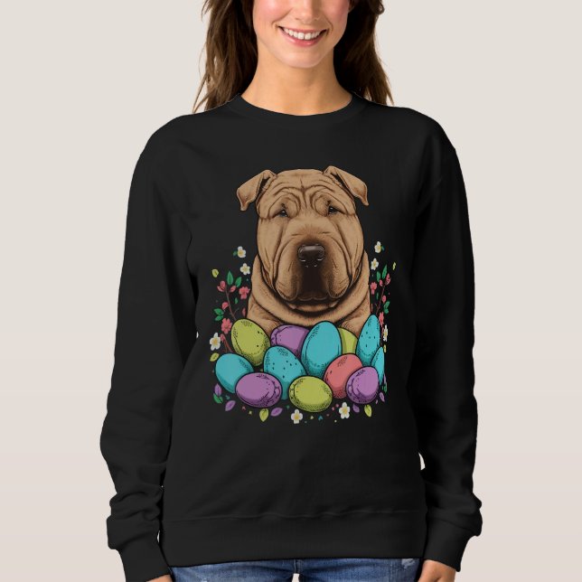 Easter Shar Pei Bunny Eggs Dog on Easter Shar Pei Sweatshirt (Front)